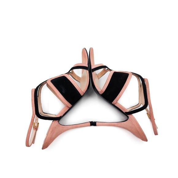 PRADA Pink Black Suede Strappy Heels Sandals EU 37 - Picture 4 of 6